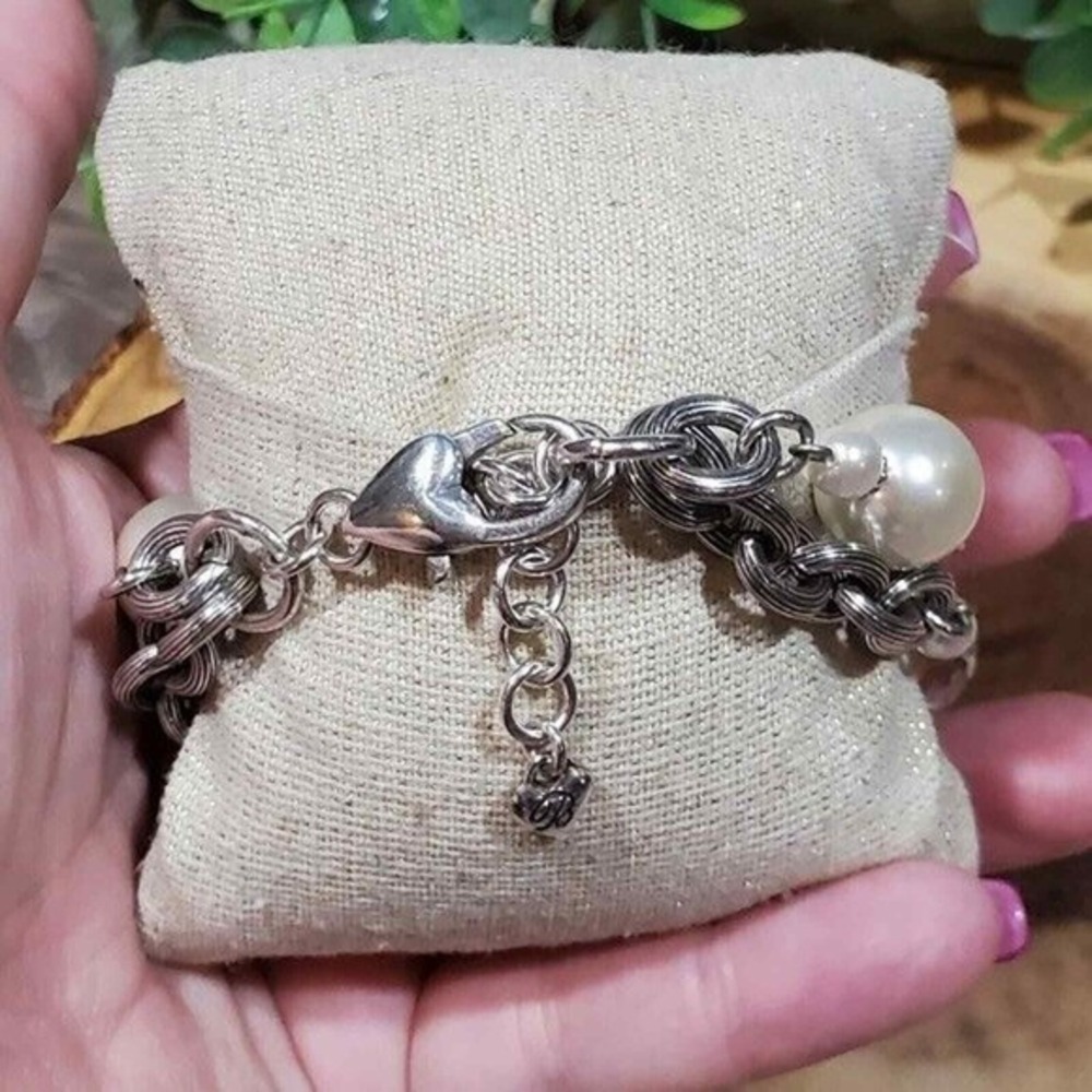 Brighton Faux pearl‎ Crystal Beaded Bauble double strand  Silver bracelet - Picture 6 of 7